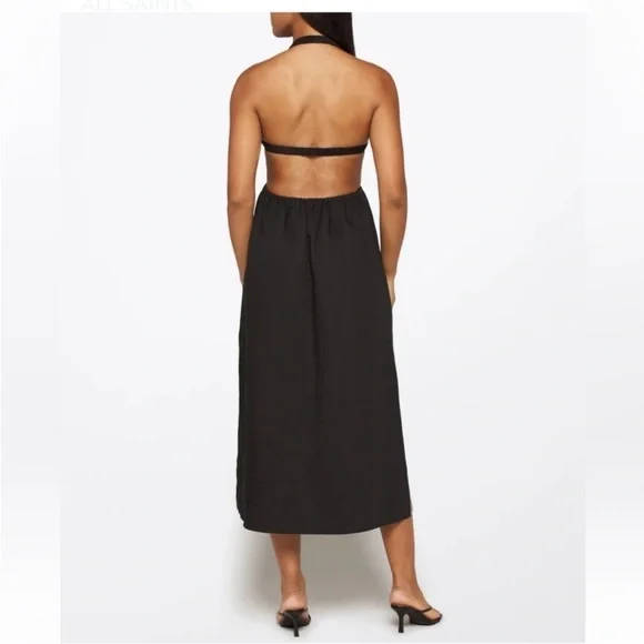 All Saints Ludo Linen Cotton Cut Out Open Back Halter Dress Black Sz 4 NEW All Saints Ludo Linen Cotton Cut Out Open Back Halter Dress Black Sz 4 NEW